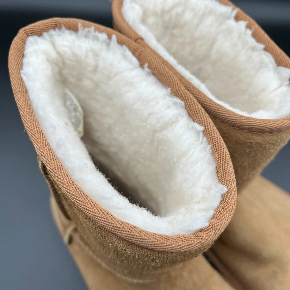 Koolaburra by UGG Victoria Short Boots Kids 3 Brown Suede Faux Fur Lined 1019374